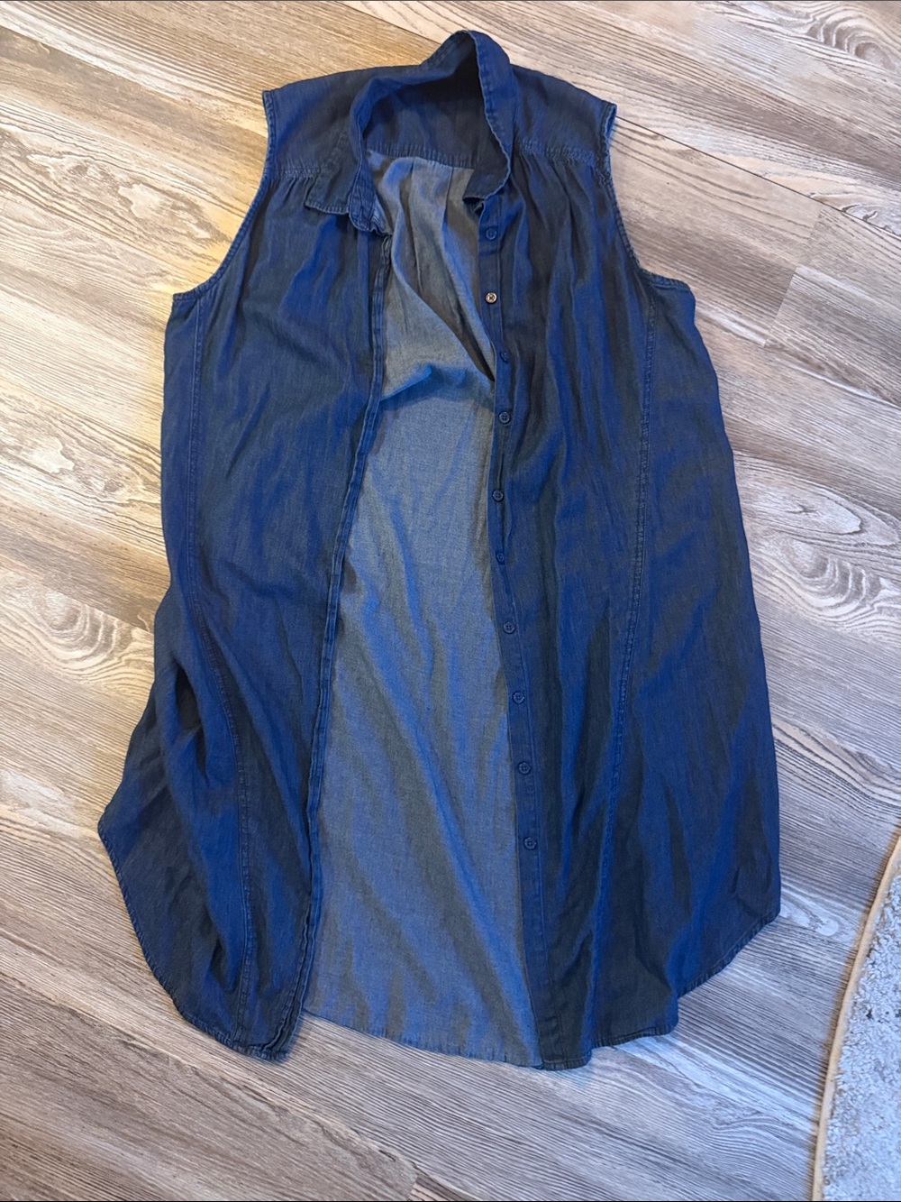 Sleeveless Dark Blue Denim Mini Button Down Dress